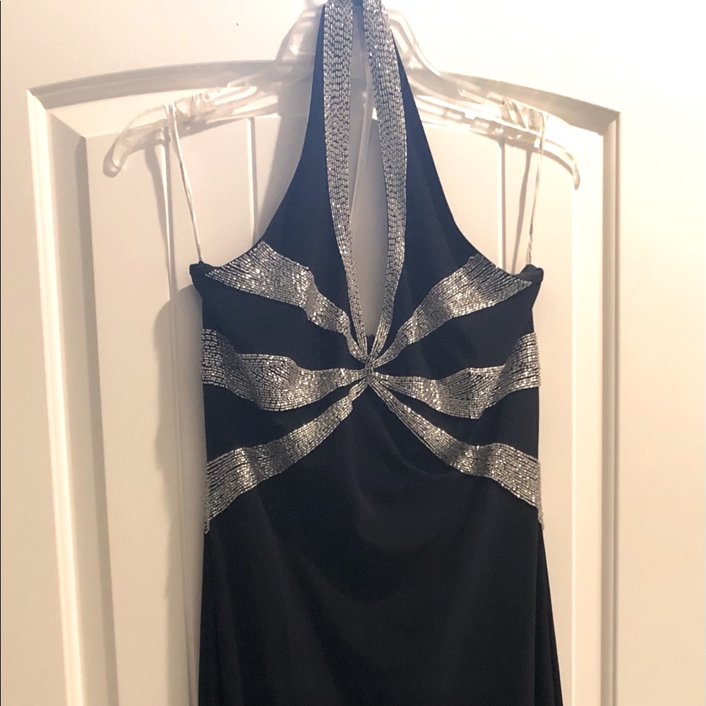 David’s Bridal halter black gown with beading